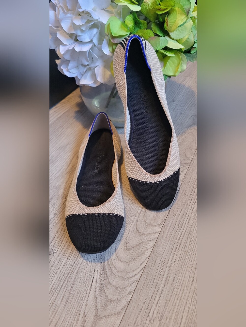 Rothy's The Square Tuxedo Beige & Black Cap Toe Flats, Women's US 8, EU 38.5 - Picture 3 of 16